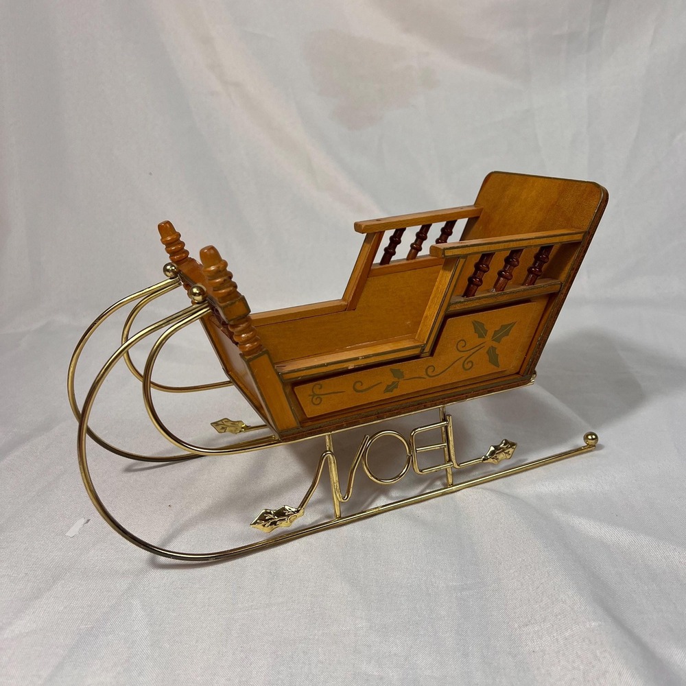 Vintage Wooden Christmas Sleigh Decor Brass NOEL Runner Holly Farmhouse Holiday - Picture 3 of 10
